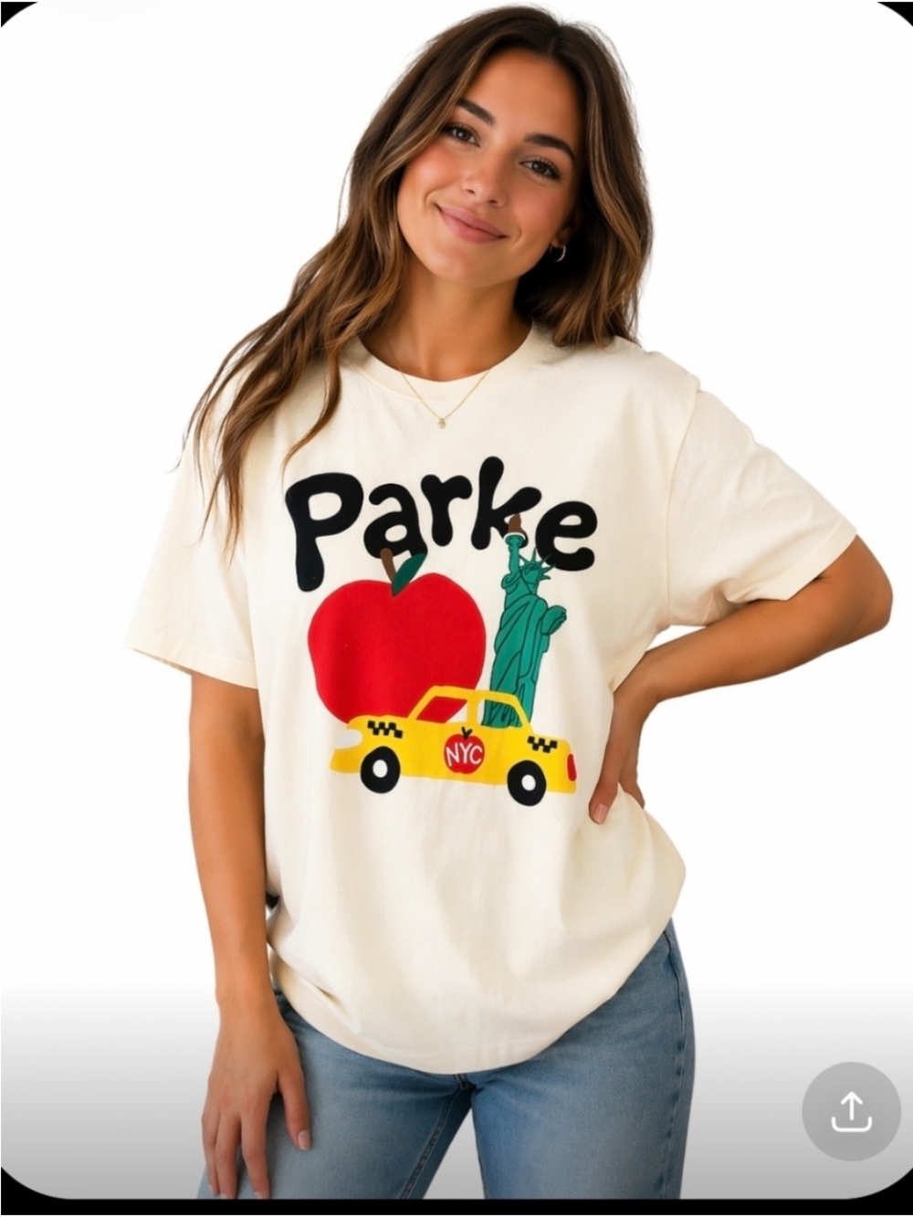Parker NYC Cream Graphic Tee with Yellow Taxi